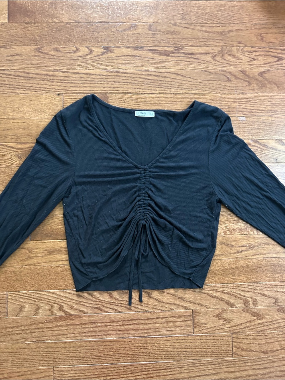 Cotton On Black Ruched Drawstring Long Sleeve Top